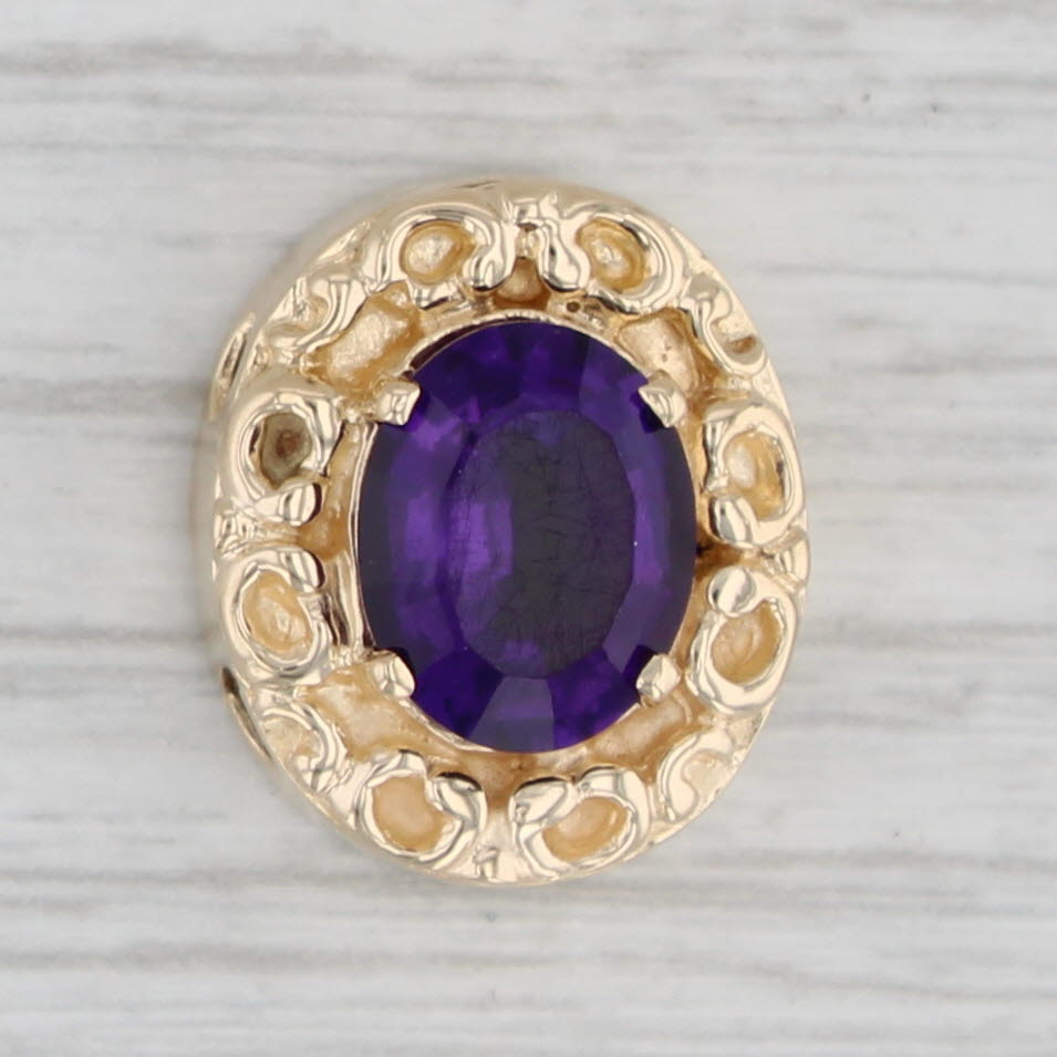 Gray 2.40ct Oval Amethyst Slide Charm 14k Yellow Gold Vintage