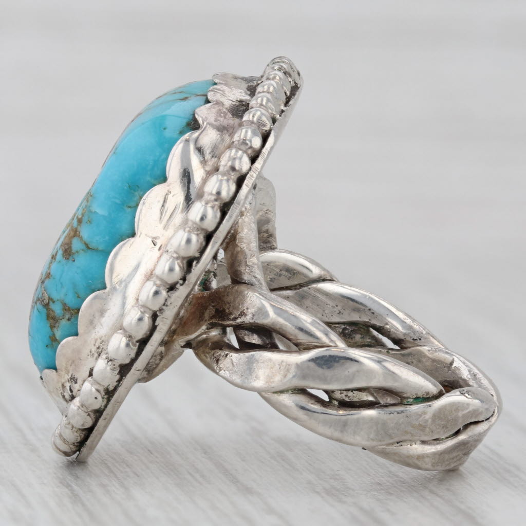 Gray Vintage Native American Turquoise Ring Sterling Silver Cabochon Statement Signed