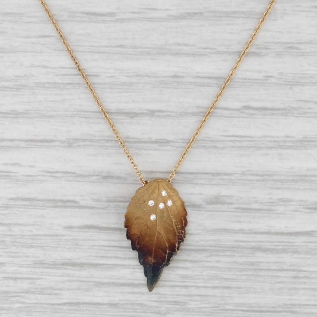 Simon G Fallen Leaves Pendant Necklace Diamond 18k Gold 17" Cable Chain