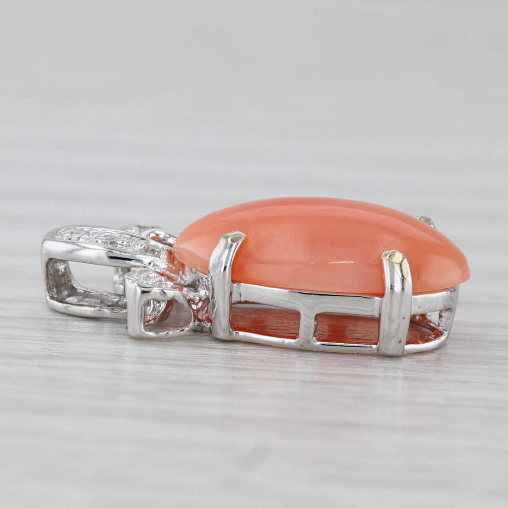 Gray Coral Cabochon Diamond Pendant 14k White Gold