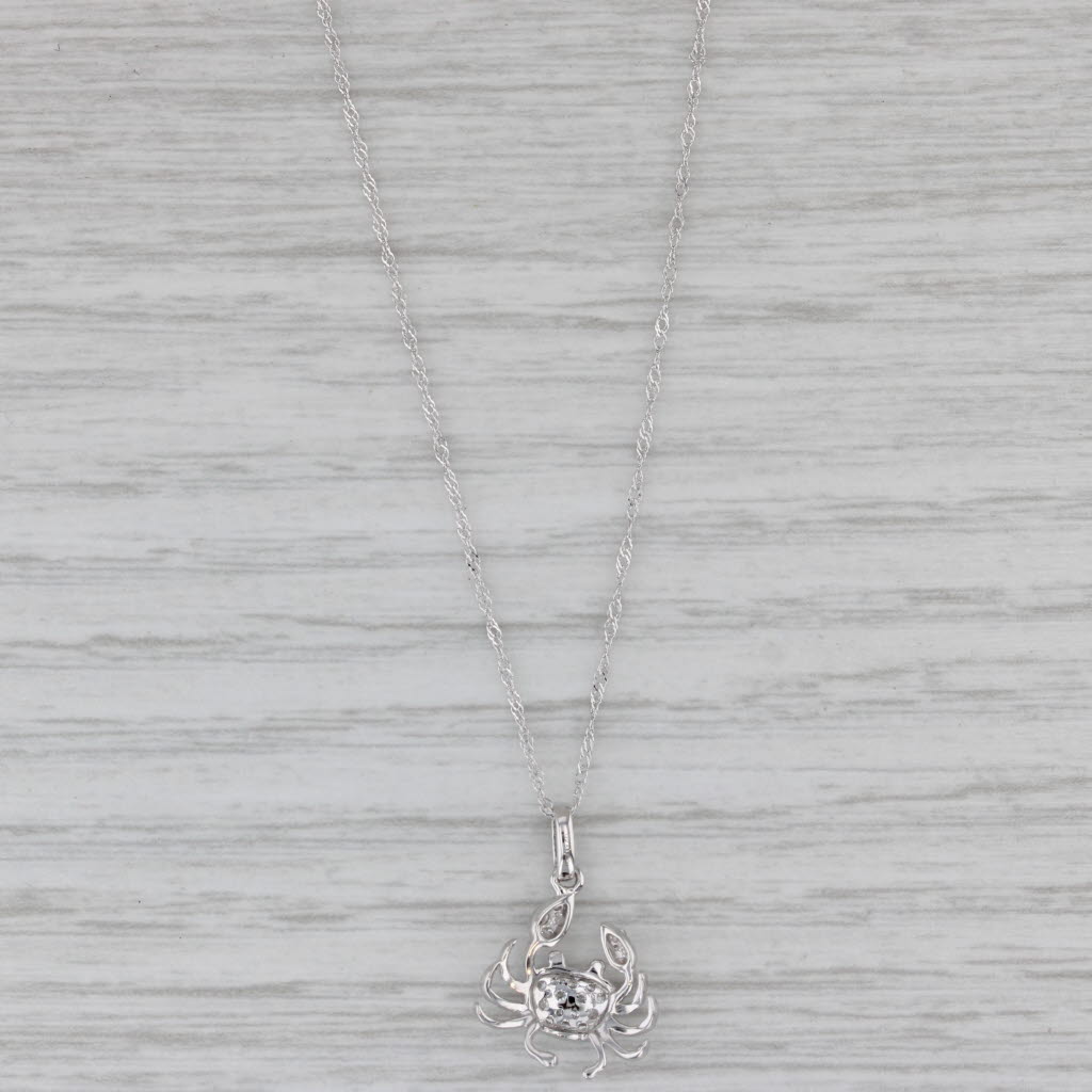 Gray New Diamond Crab Pedant Necklace 14k White Gold 18" Singapore Chain