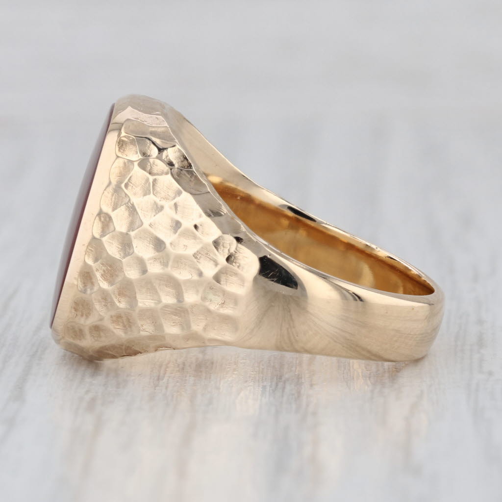 Sardonyx Carnelian Hammered Ring 10k Yellow Gold Size 10.75 Vintage Men's