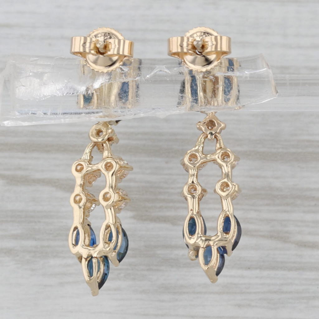 2.14ctw Blue Sapphire Diamond Dangle Earrings 14k Yellow Gold Drops