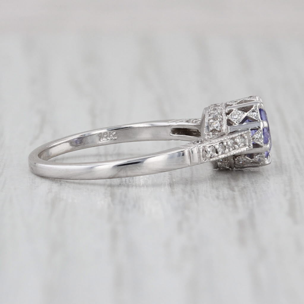0.94ctw Tanzanite Diamond Ring 18k White Gold Sz 6.75 Engagement Cathedral Band