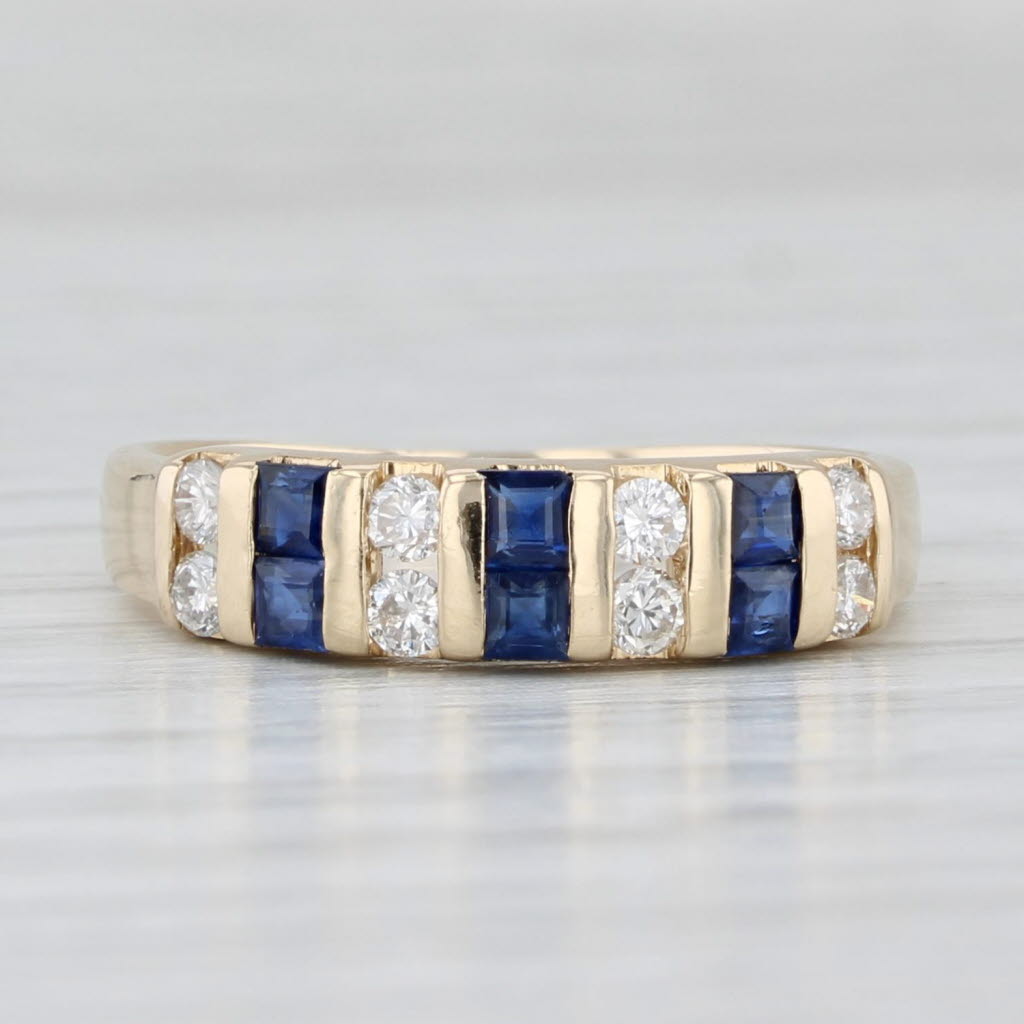 Light Gray 0.60ctw Blue Sapphire Diamond Ring 14k Yellow Gold Size 5.5 Stackable