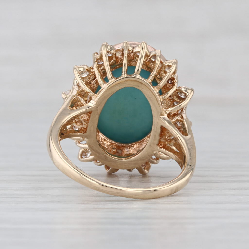 Turquoise Oval Cabochon Diamond Halo Ring 14k Yellow Gold Size 8 Cocktail