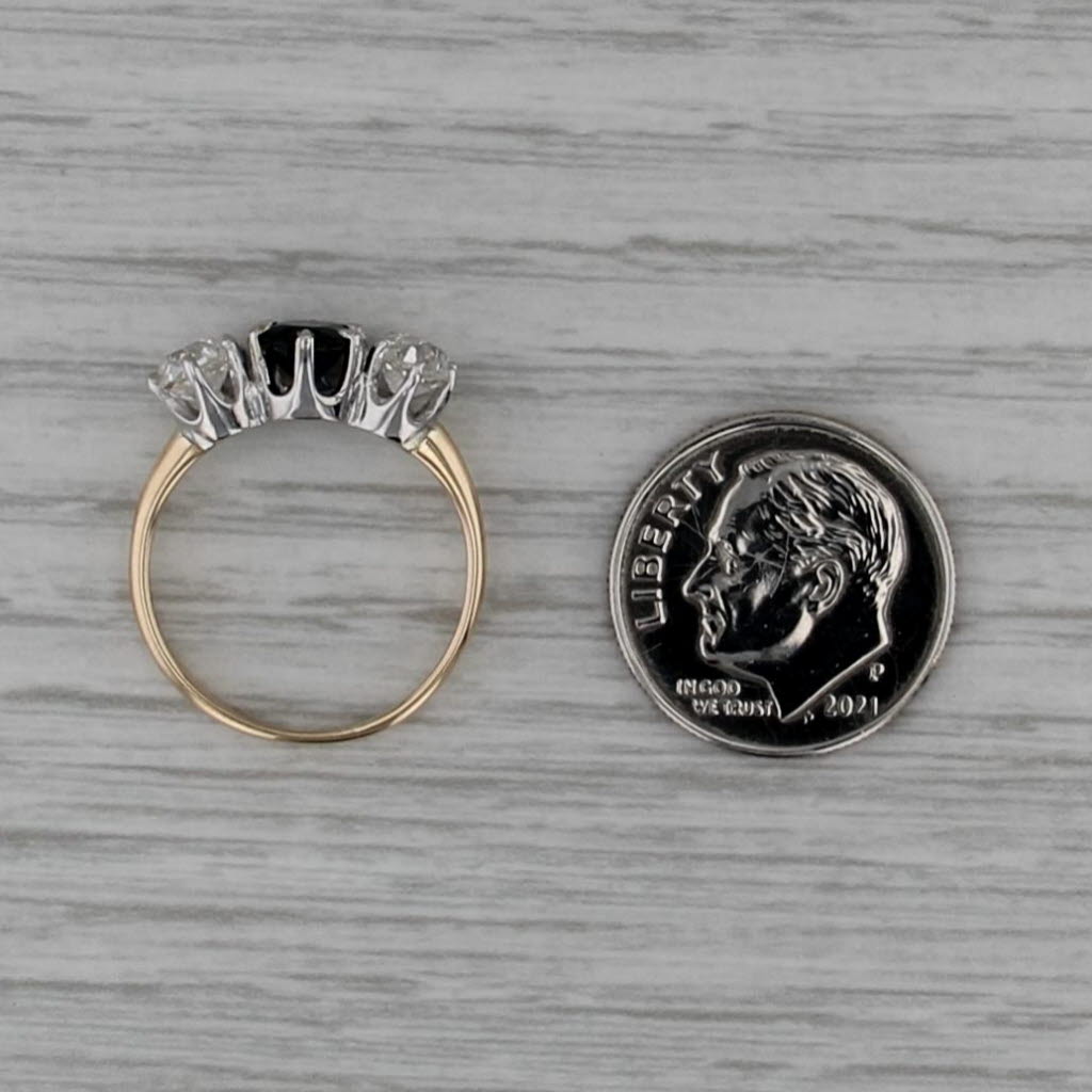 Antique 1.80ctw Blue Sapphire Diamond 3-Stone Ring 14k Yellow Gold Size 5.5