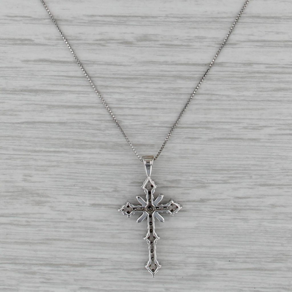 0.47ctw Diamond Cross Pendant Necklace 14k White Gold 18" Box Chain