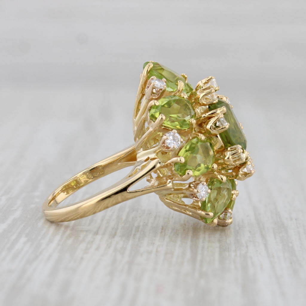 Gray 9.79ctw Peridot Diamond Cocktail Ring 18k Yellow Gold Size 5.5