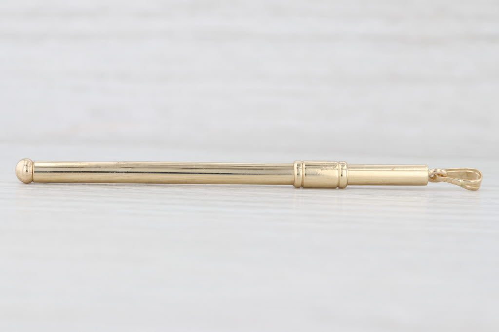 Light Gray Vintage Swizzle Stick Cocktail Stirrer Pendant 14k Yellow Gold Barware