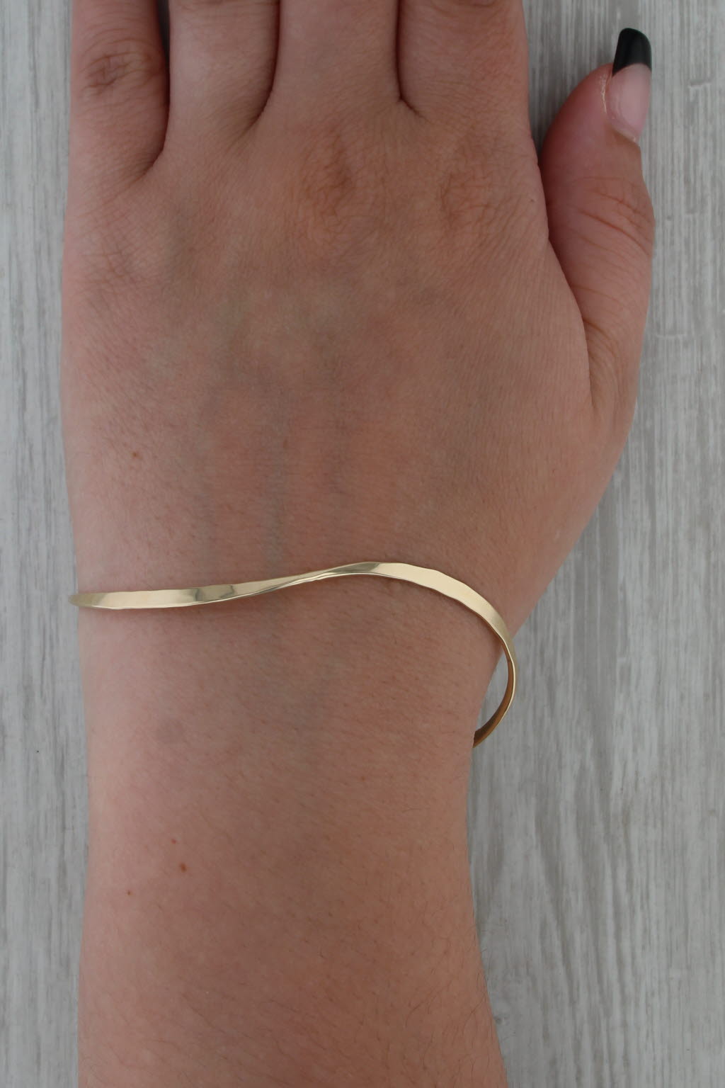 Contoured Bangle Bracelet 14k Yellow Gold 6.5" Hook Clasp
