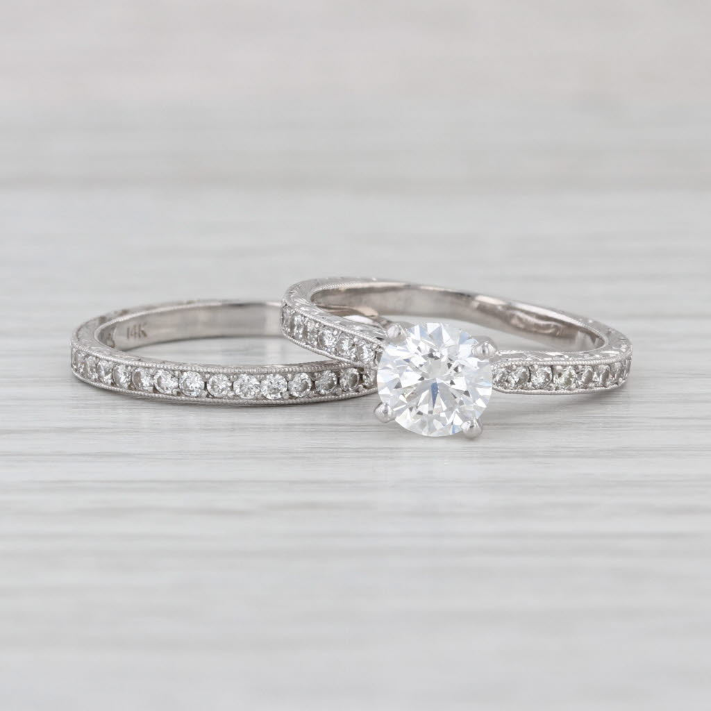 GIA 1.42ctw Diamond Engagement Ring Wedding Band Bridal Set 14k White Gold