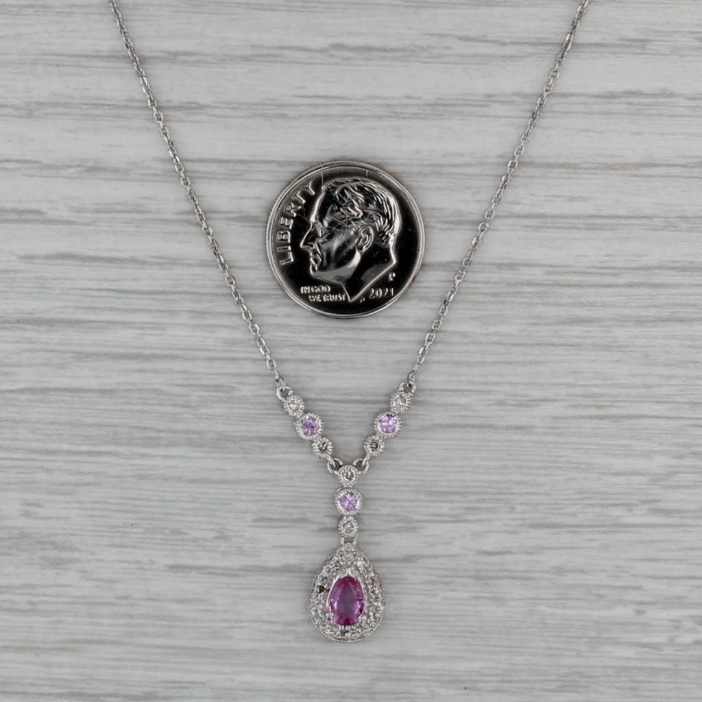 0.71ctw Pink Sapphire Diamond Teardrop Lariat Necklace 10k White Gold 17"