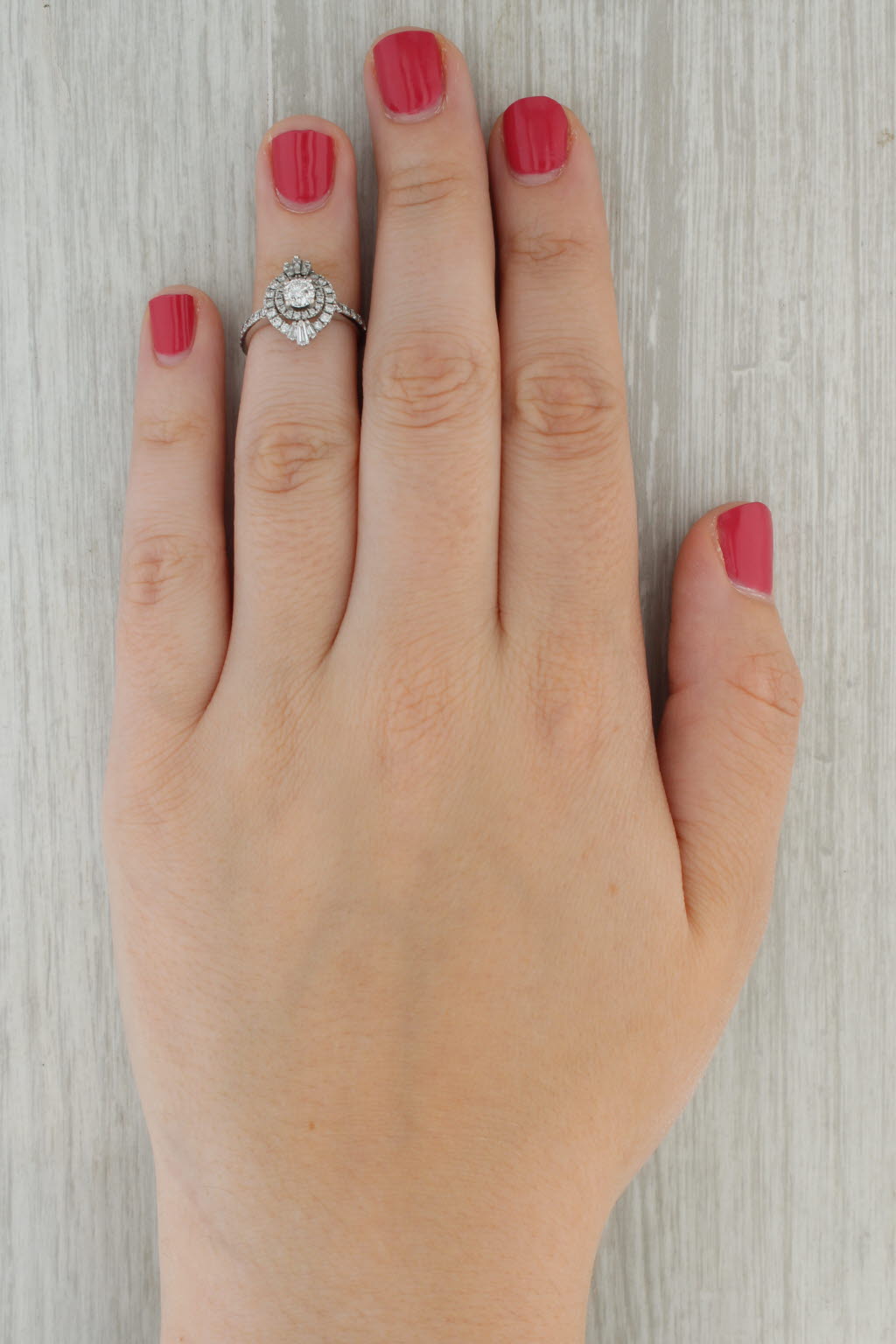 Rosy Brown 1ctw Round Diamond Halo Engagement Ring 14k White Gold Size 5.25