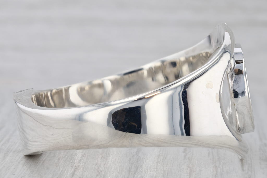 Gray Vintage Blue Resin Hinged Bangle Bracelet Sterling Silver 6.75" Mexico