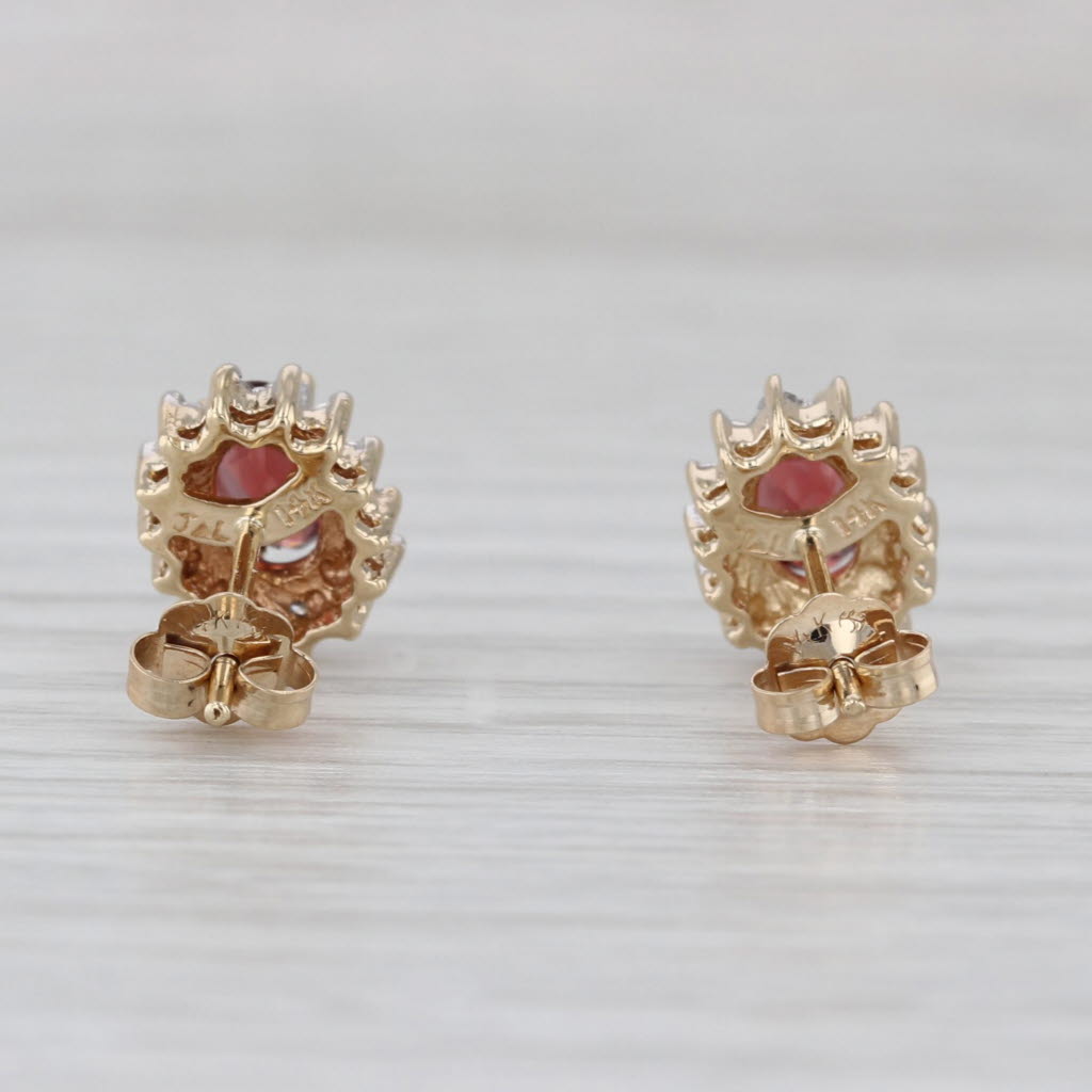1.12ctw Garnet Diamond Halo Stud Earrings 14k Yellow Gold Studs