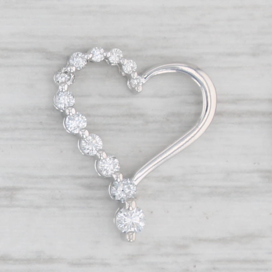 Light Gray 0.23ctw Diamond Open Heart Pendant 14k White Gold Floating