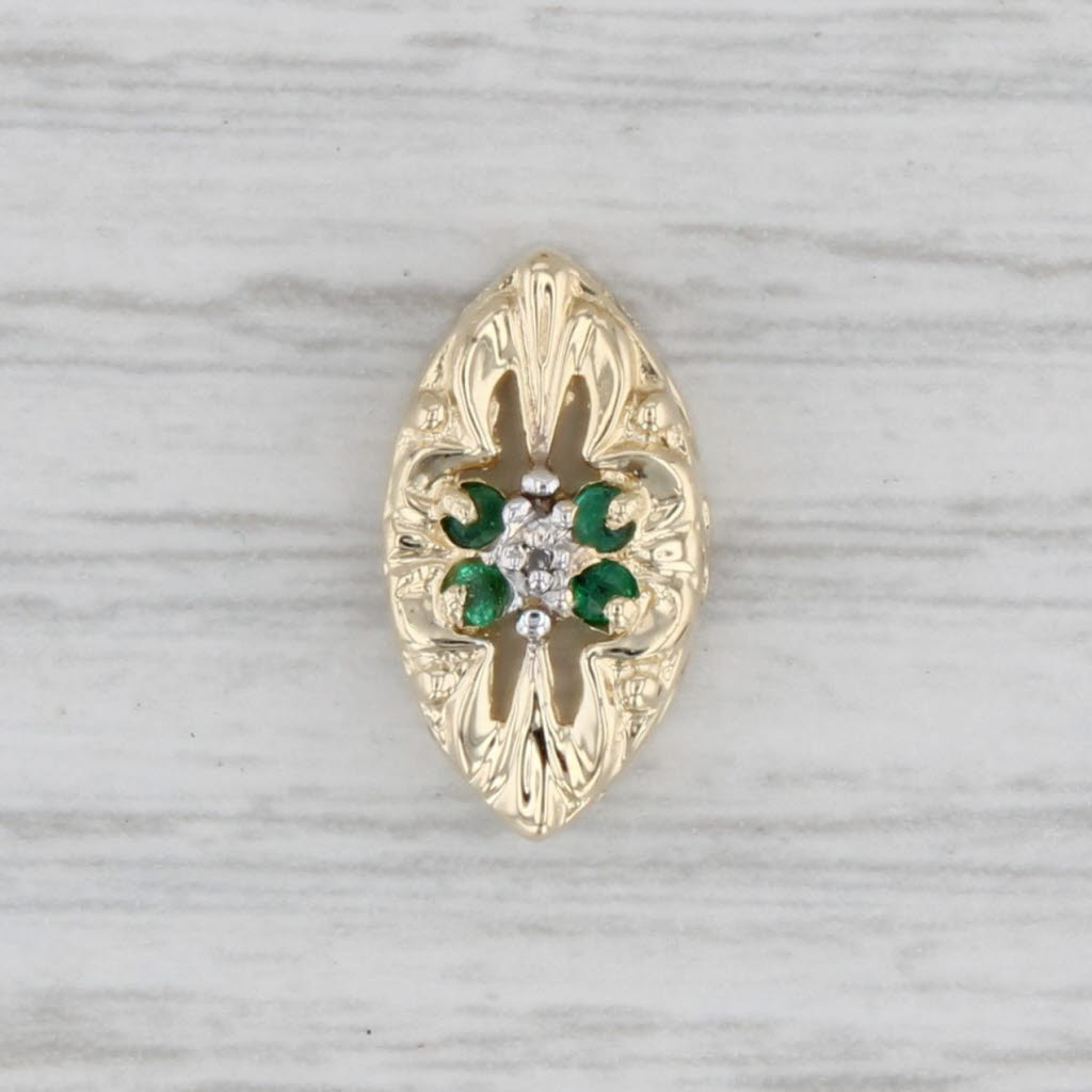 Gray Vintage Emerald Diamond Slide Bracelet Charm 14k Yellow Gold OMG