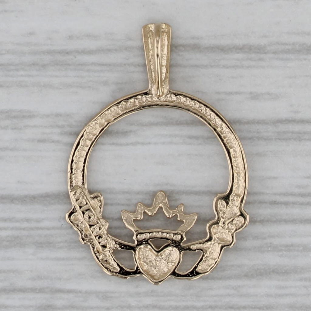 Gray Small Irish Claddagh Pendant 14k Yellow Gold Charm