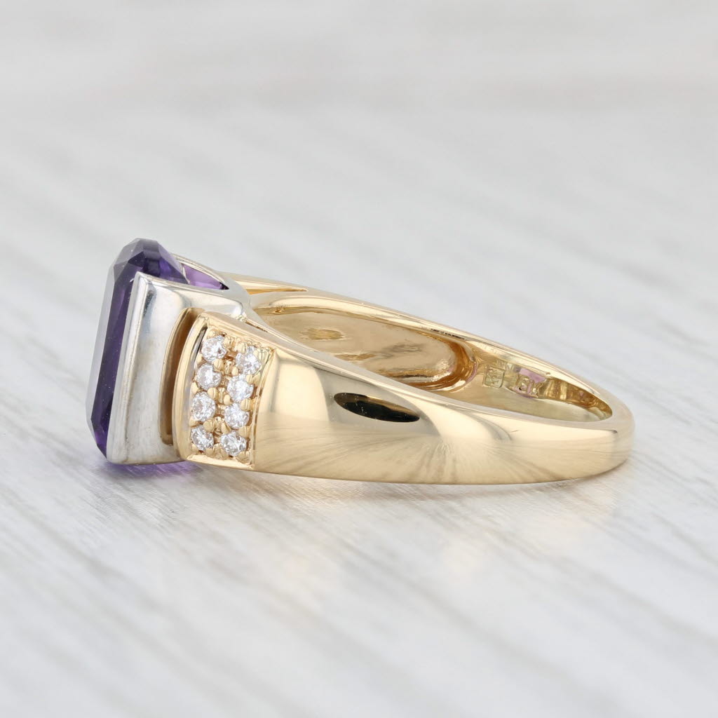 Light Gray 3.09ctw Cushion Amethyst Diamond Ring 18k Yellow Gold Size 6.25
