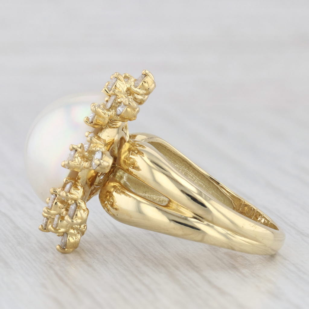 Light Gray Kurt Wayne Mabe Pearl Diamond Halo Flower Cocktail Ring 18k Yellow Gold Sz 7.75