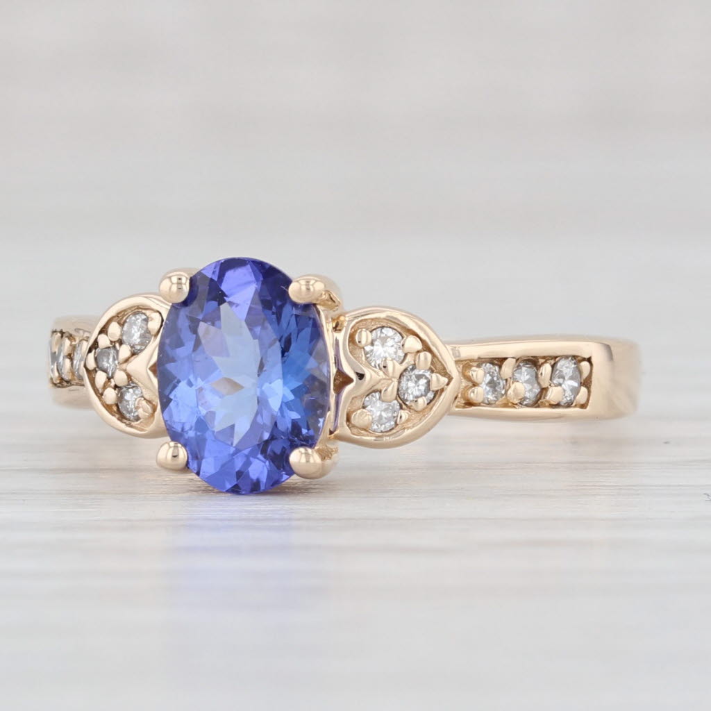 Light Gray 1.40ctw Oval Tanzanite Diamond Heart Ring 14k Yellow Gold Size 7.5