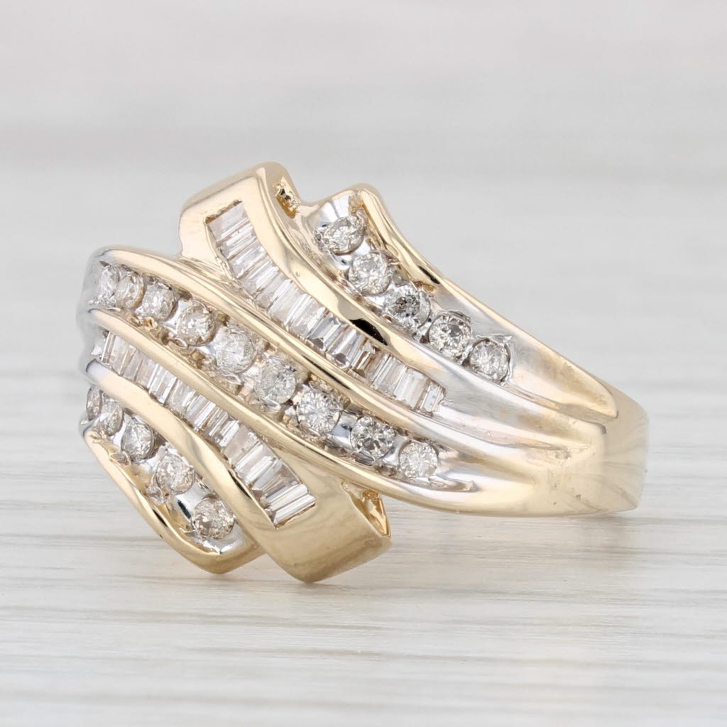 Light Gray 0.41ctw Scalloped Diamond Bypass Ring 10k Yellow Gold Size 6