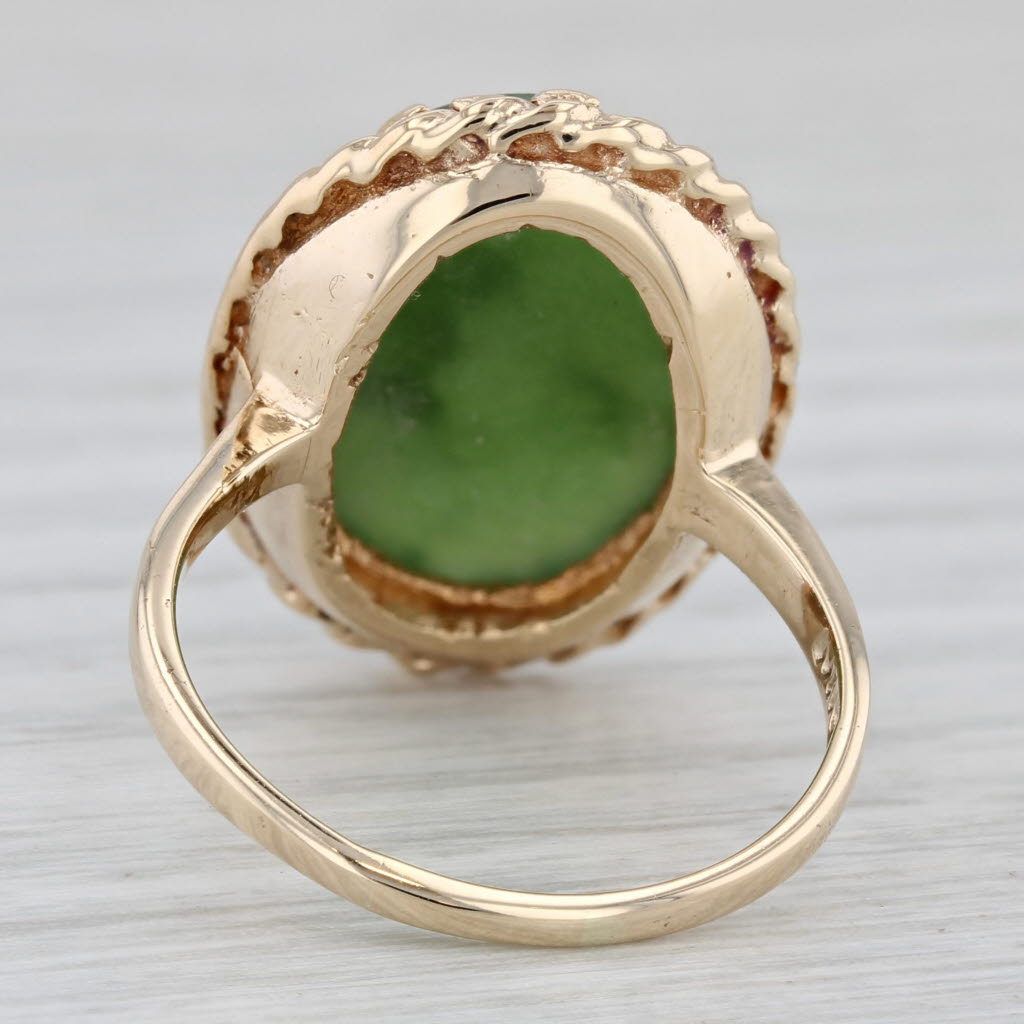 Gray Green Nephrite Jade Oval Cabochon Solitaire Ring 10k Yellow Gold Size 8.25