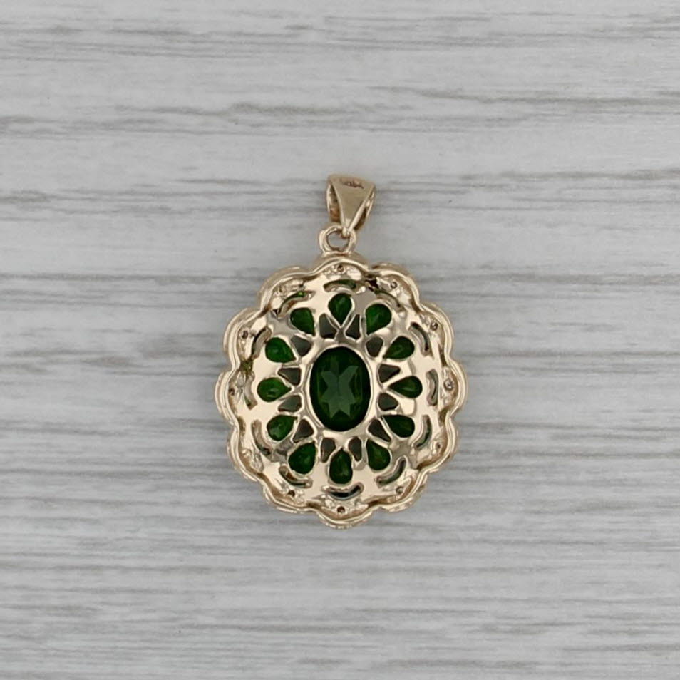 2.84ctw Chrome Diopside Diamond Halo Flower Pendant 10k Yellow Gold