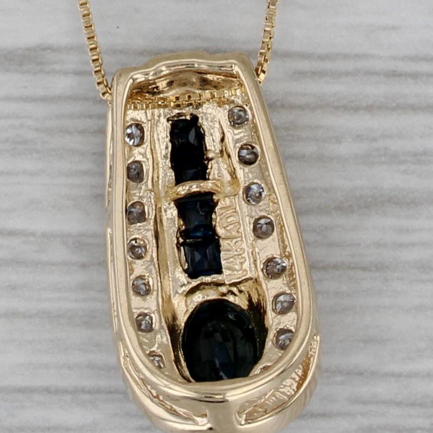 Dark Gray 0.88ctw Sapphire Diamond Pendant Necklace 14k Yellow Gold 19" Box Chain