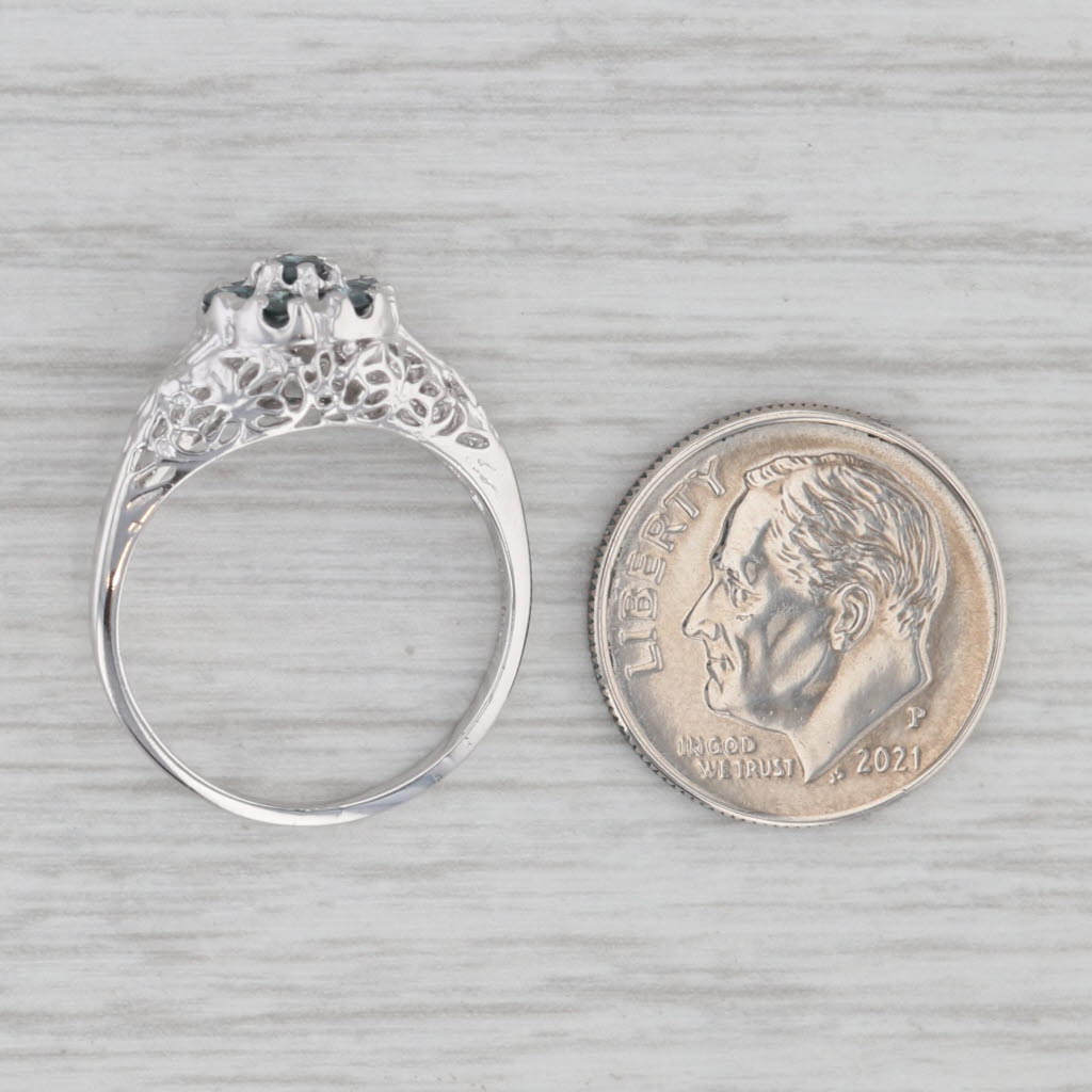 Gray 0.25ctw Blue Diamond Cluster Flower Ring 10k White Gold Size 6 Floral Openwork