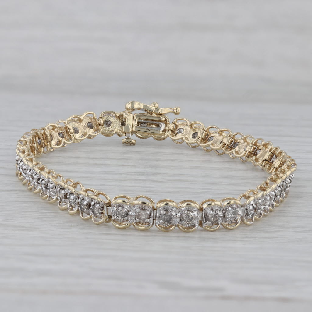 Gray 1.50ctw Diamond Tennis Bracelet 10k Yellow Gold 7.25" 5mm