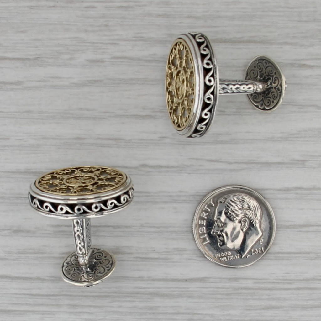 Konstantino Ornate Mother of Pearl Cross Cufflinks Sterling Silver 18k Gold