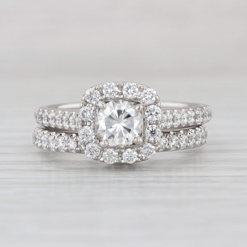 Neil Lane 1.51ctw Diamond Halo Engagement Ring Wedding Band Bridal Set 14k Gold