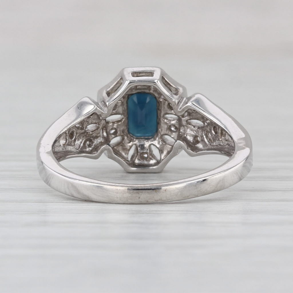 0.72ctw Emerald Cut Sapphire Diamond Halo Ring 10k White Gold Size 6