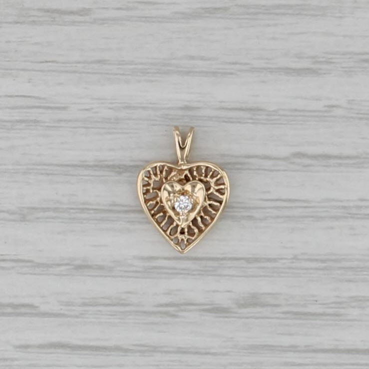 Diamond Accented Heart Pendant 14k Yellow Gold Small Drop