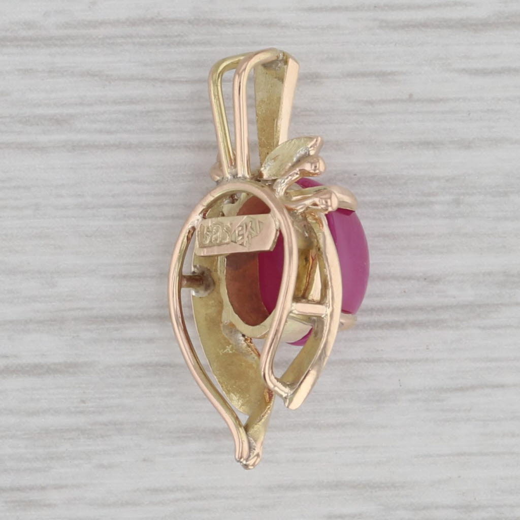 Gray Lab Created Star Ruby Pendant 14k Yellow Gold Oval Cabochon Solitaire