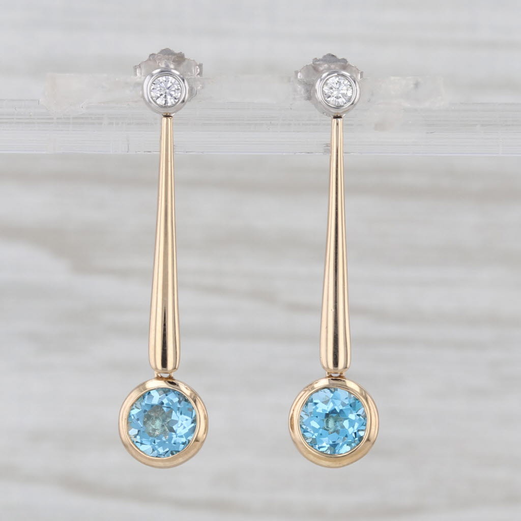 2.08ctw Blue Topaz Diamond Drop Earrings 14k Yellow White Gold