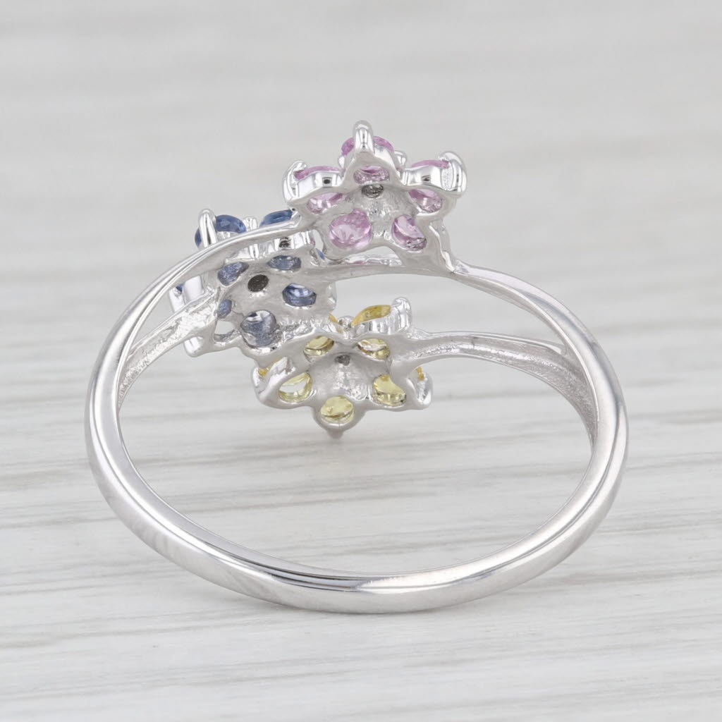 Light Gray 0.63ctw Blue Pink Yellow Sapphire Flowers Bypass Ring 10k White Gold Size 7.25