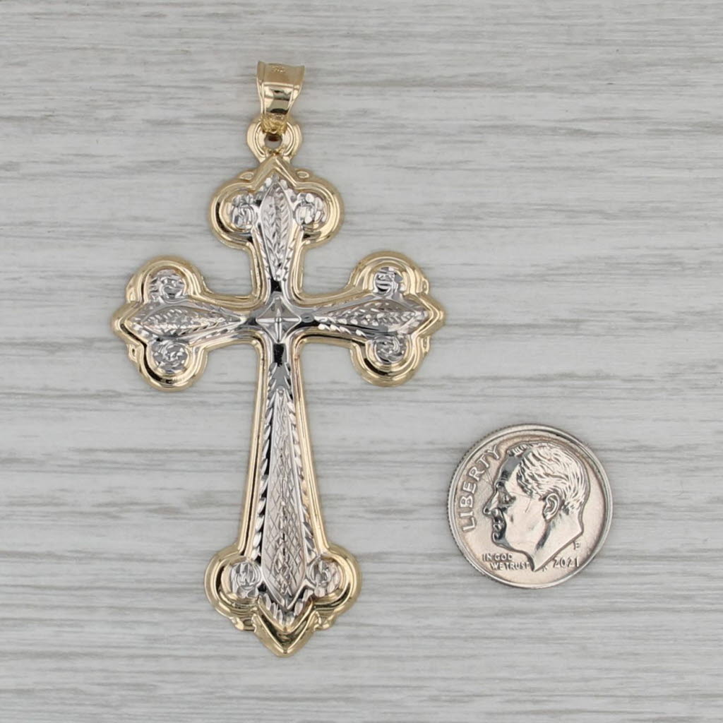 2-Toned Large Serenity Cross Pendant 14k White Yellow Gold