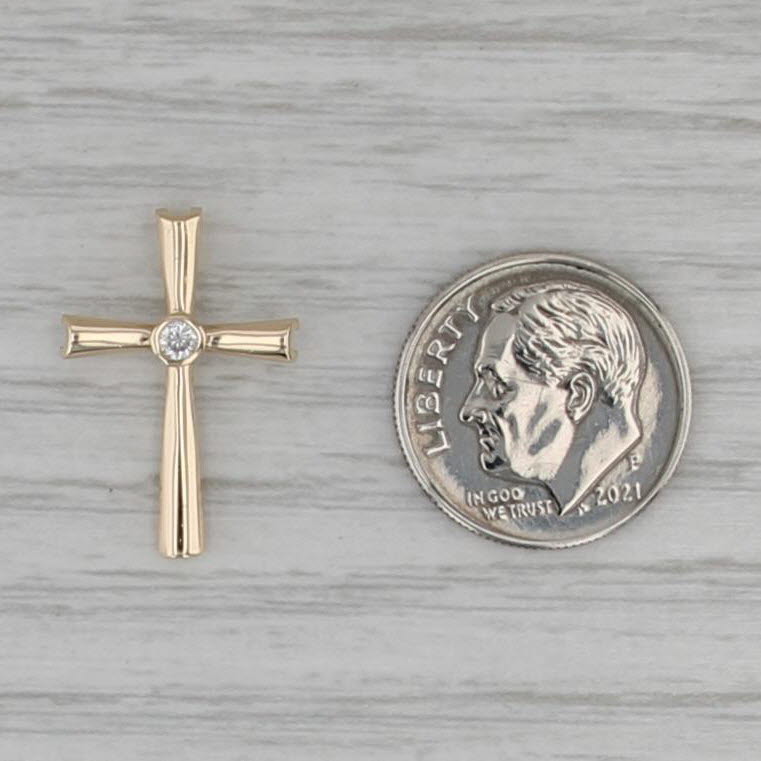 Diamond Solitaire Cross Pendant 14k Yellow Gold Religious Jewelry