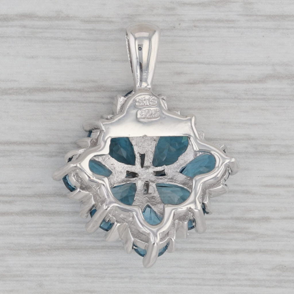 Gray London Blue Topaz Cluster Flower Pendant Sterling Silver