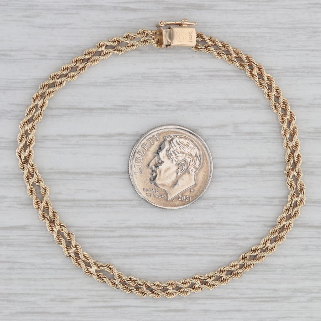 Gray Double Rope Chain Bracelet 14k Yellow Gold 6.75" 3.8mm
