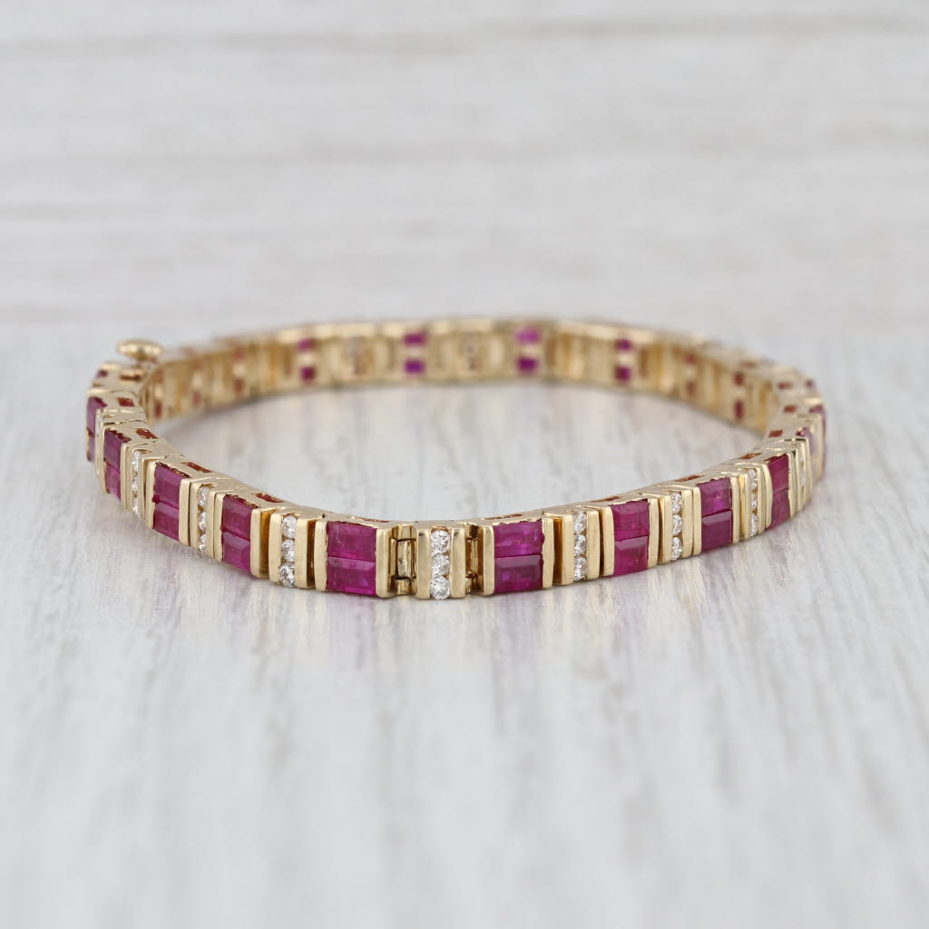 5.98ctw Ruby Diamond Tennis Bracelet 14k Yellow Gold 6.75" 4.2mm