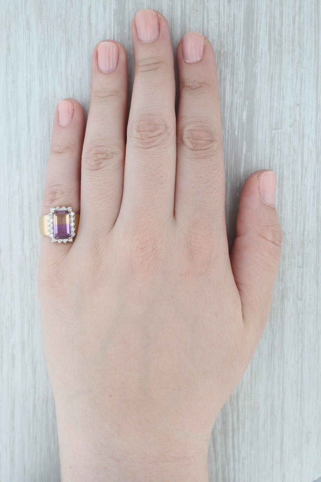 Gray 3.36ctw Ametrine Diamond Halo Ring 14k Yellow Gold Size 6-6.25