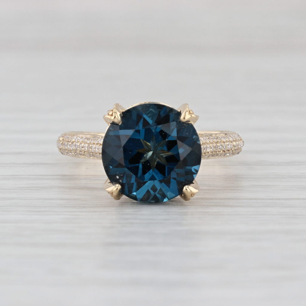 4.57ctw London Blue Topaz Diamond Ring 14k Yellow Gold Size 6.75 Cathedral