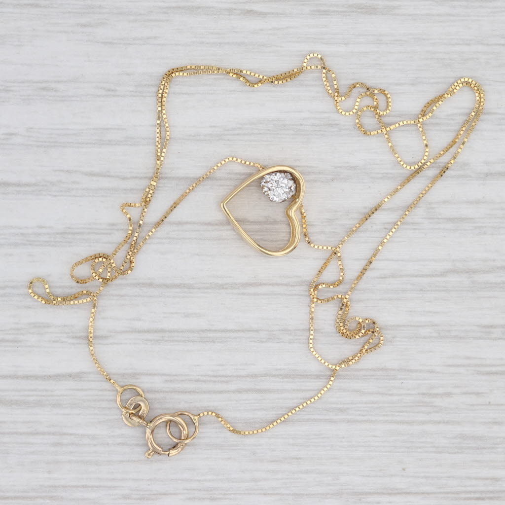 Glass open Heart Pendant Necklace 14k Yellow Gold 18.75" Box Chain