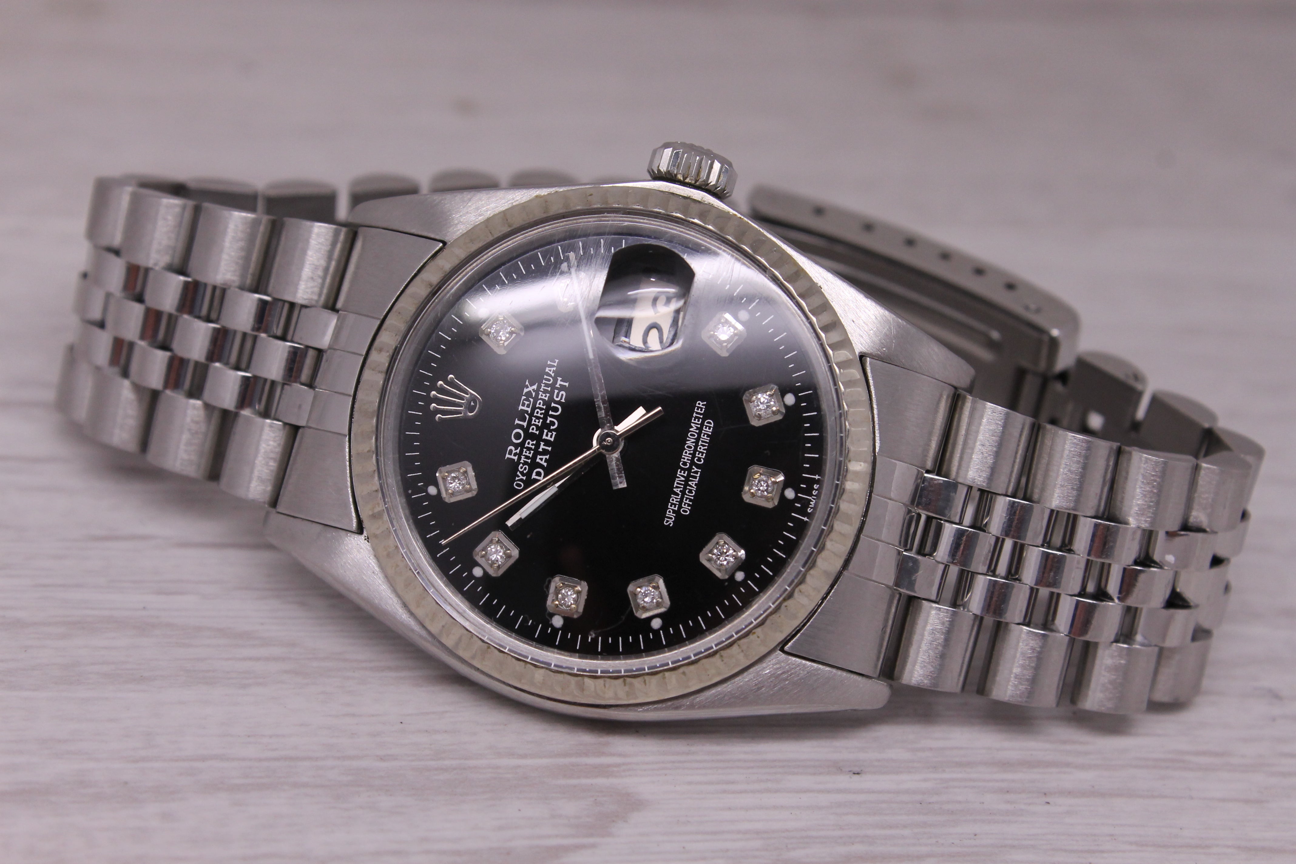 Vintage 1981 Rolex Datejust 16014 Mens Steel & 18k Watch Custom Diamond Dial