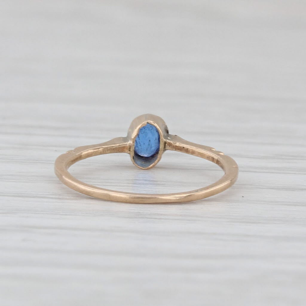 Antique Simulated Sapphire Blue Glass Baby Ring 10k Yellow Gold Small Size