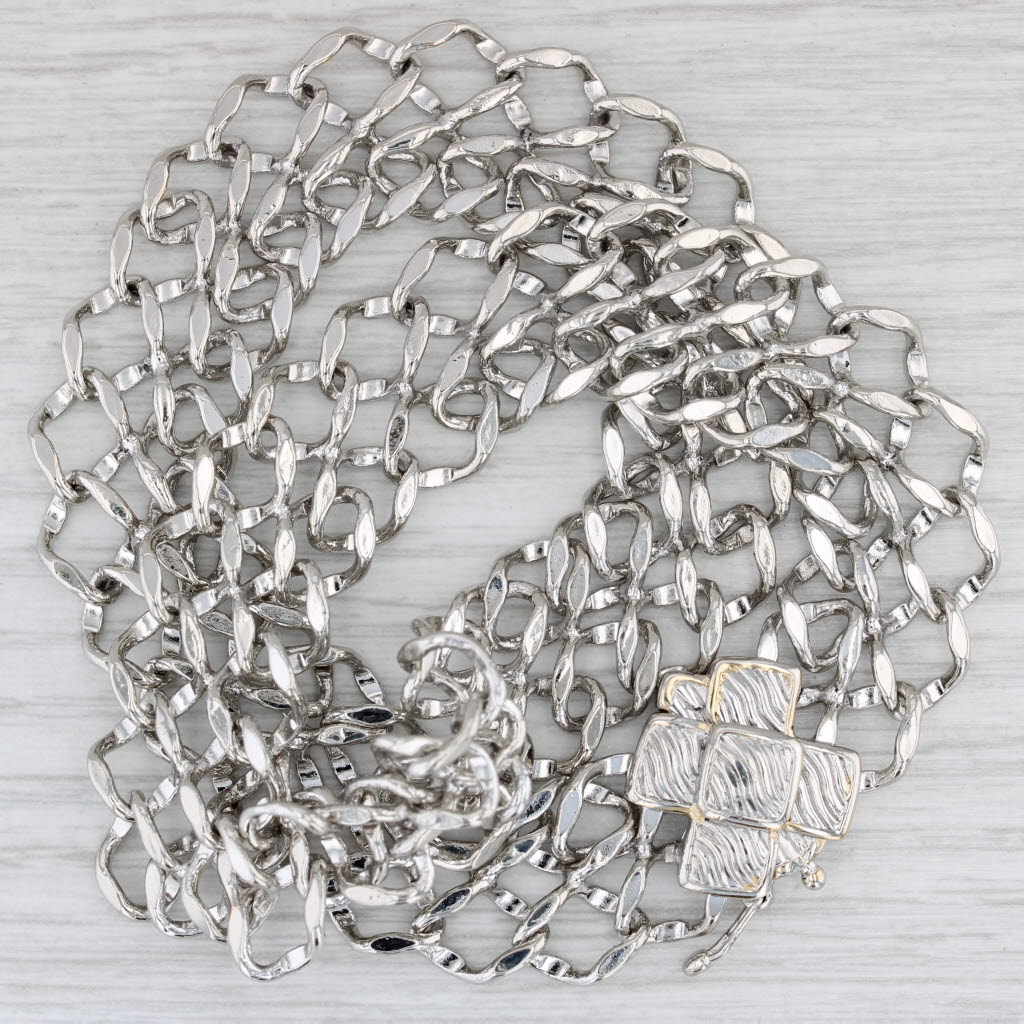 Gray Mesh Chain Statement Necklace Sterling Silver 17.25" 17.3mm